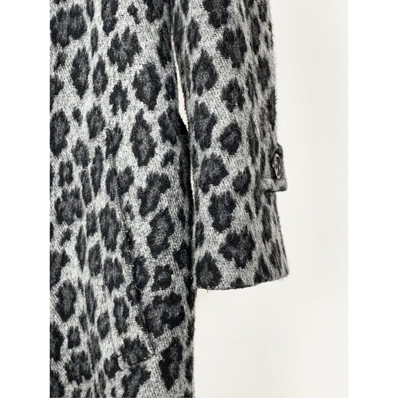Saint Laurent Grey & Black Leopard Print Wool-Blend Belted Coat - Picture 3 of 6